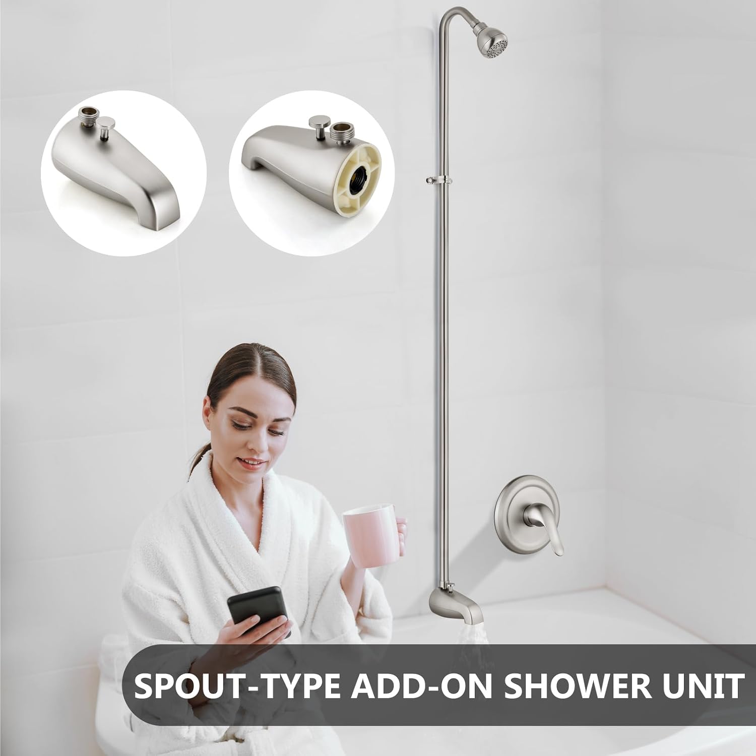 Convertor Shower Unit Spout-Type Add-On Tub Shower Conversion Kit Brushed Nickel