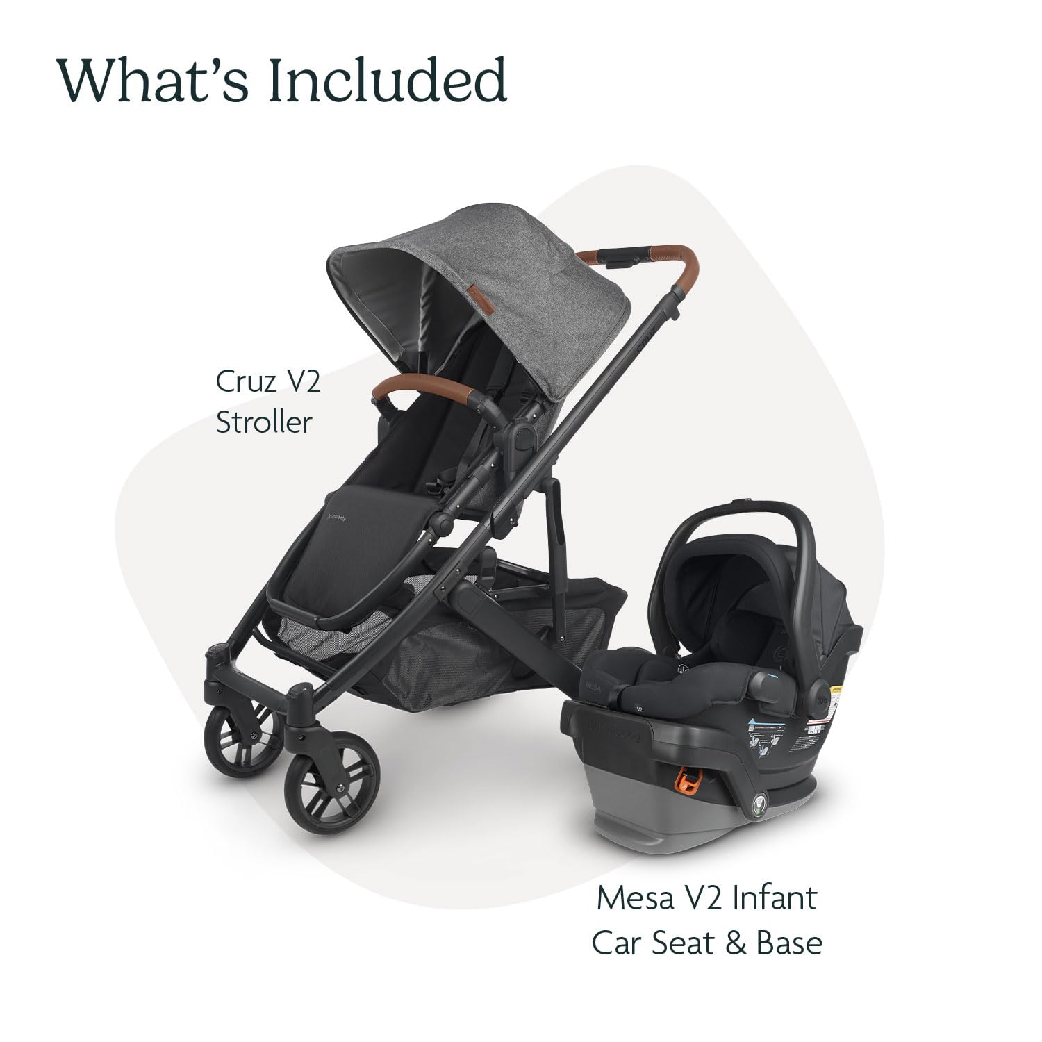 UPPAbaby Travel System, Includes Cruz V2 Stroller + Mesa V2 Car Seat Combo/Toddler Seat, Bumper Bar, Bug Shield, Rain Shield, Car Seat, Base + Robust Infant Insert Included/Greyson (Charcoal Mélange)