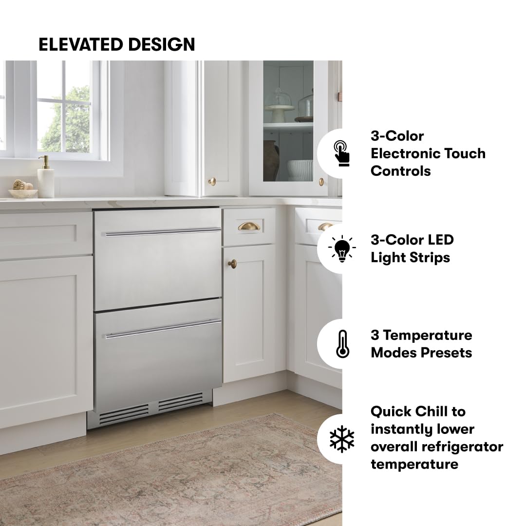 Zephyr Presrv 24 Inch Single Zone Refrigerator Drawers Wine & Beverage Fridge, Stainless Steel Wine Cooler Home Bar Under Counter Freestanding Built In, Energy Star Certified, 5.4 Cu. Ft on Fridge.com - View 5