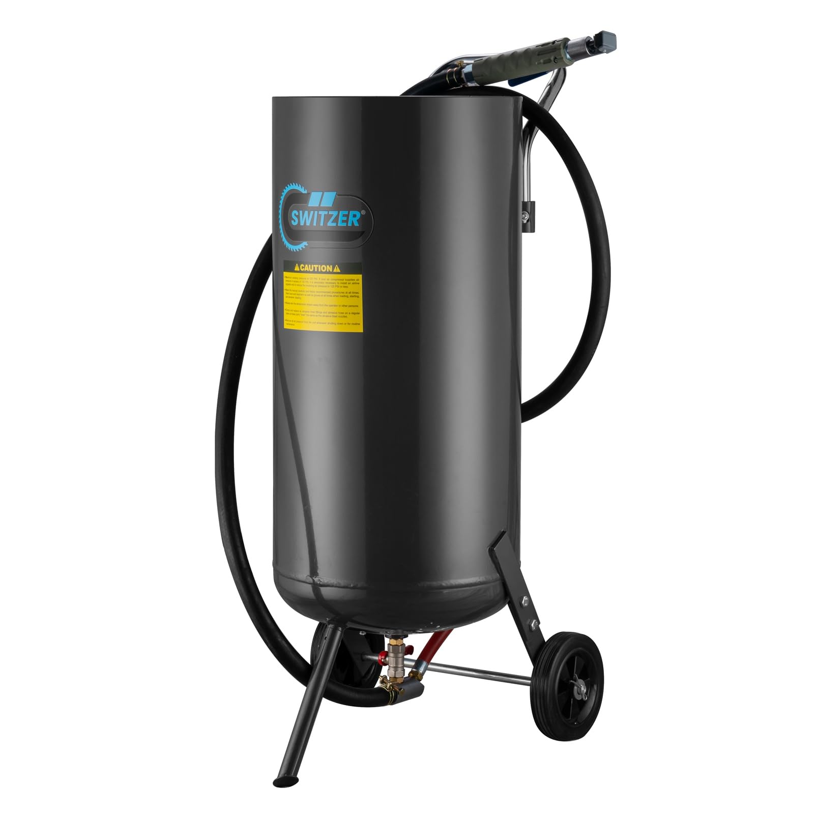 SwitZer 44L Roll-About Pressure Sandblaster Portable Abrasive Blast Pot with Safety Relief Valve, Water Trap, 8ft Hose & 4 Ceramic Nozzles for Rust Removal, Paint Stripping & Metal Cleaning, Grey