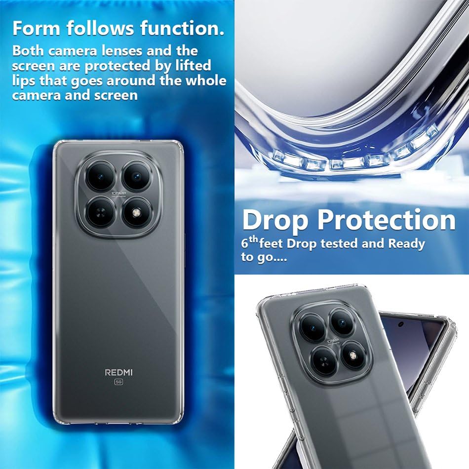 Image of Fashionury Crystal Clear Case for Poco M8 5G / Redmi Note 15 5G | Yellowing Resistance | Transparent TPU Silicone | Raised Camera Lips | Slim Transparent Cover
