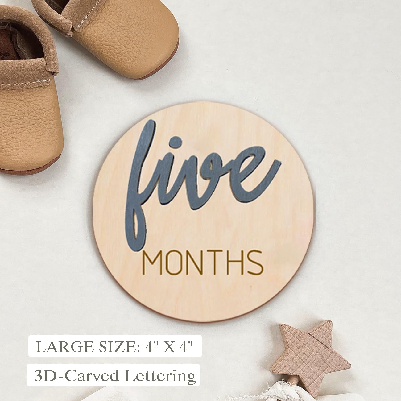 Baby Monthly Milestone Markers Disc, Wooden 3D Milestone Cards for Photos, Baby Announcement Sign,Slate Blue, 1-12 Months, 4 Inches in Size.