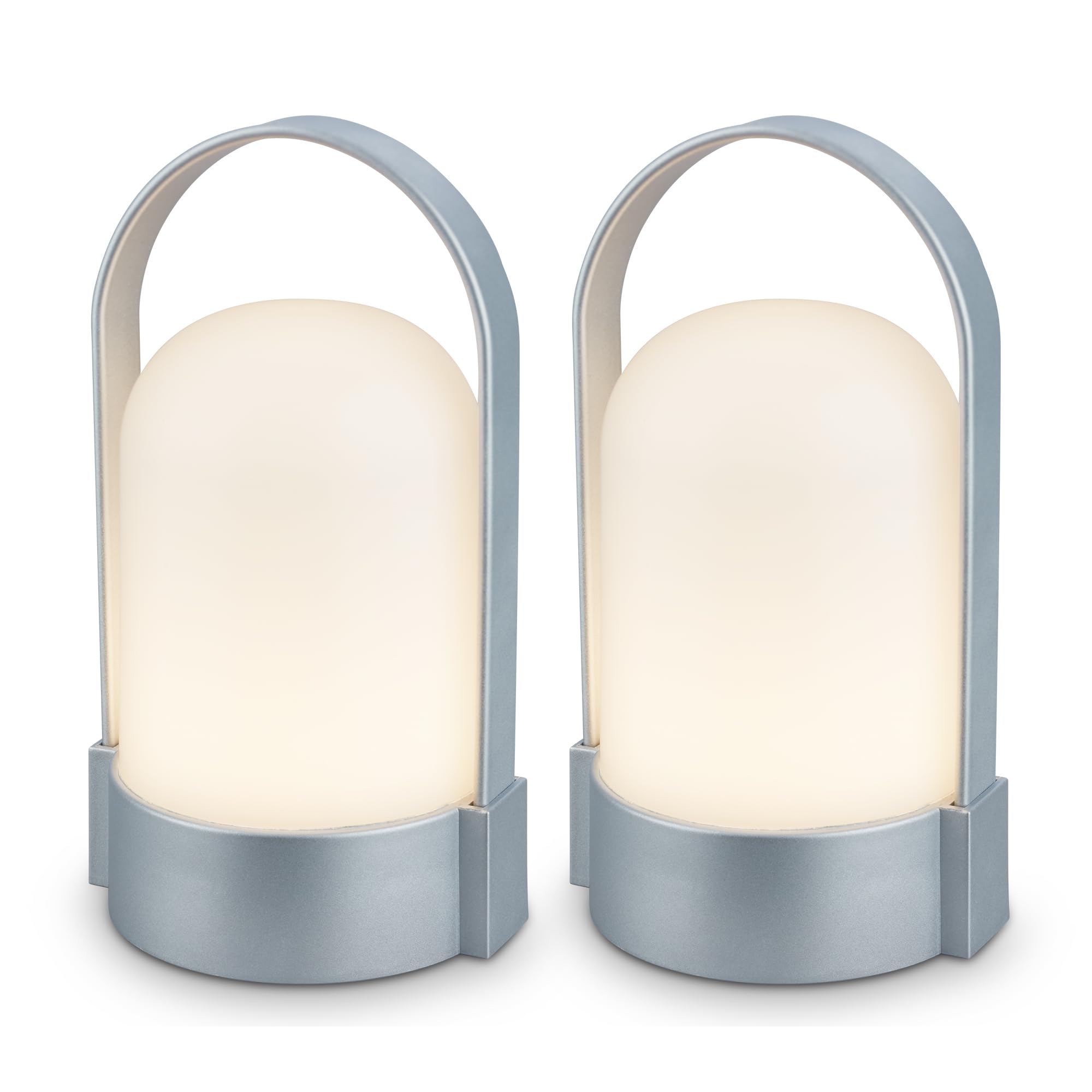 BRILONER - Set of 2 Rechargeable LED Table Lamps with Touch Control, Step Dimmable, LED Light, Battery Table Lamp, Bedside, Cordless, Camp Light, Outdoor, 8.5x8x15.5 cm, Matt Chrome