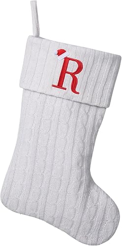 Miniatura 76 de Medias de Navidad con monograma de punto gris de 19.5 pulgadas. Calcetines de Navidad con inicial personalizadas, decoración de fiesta de Navidad