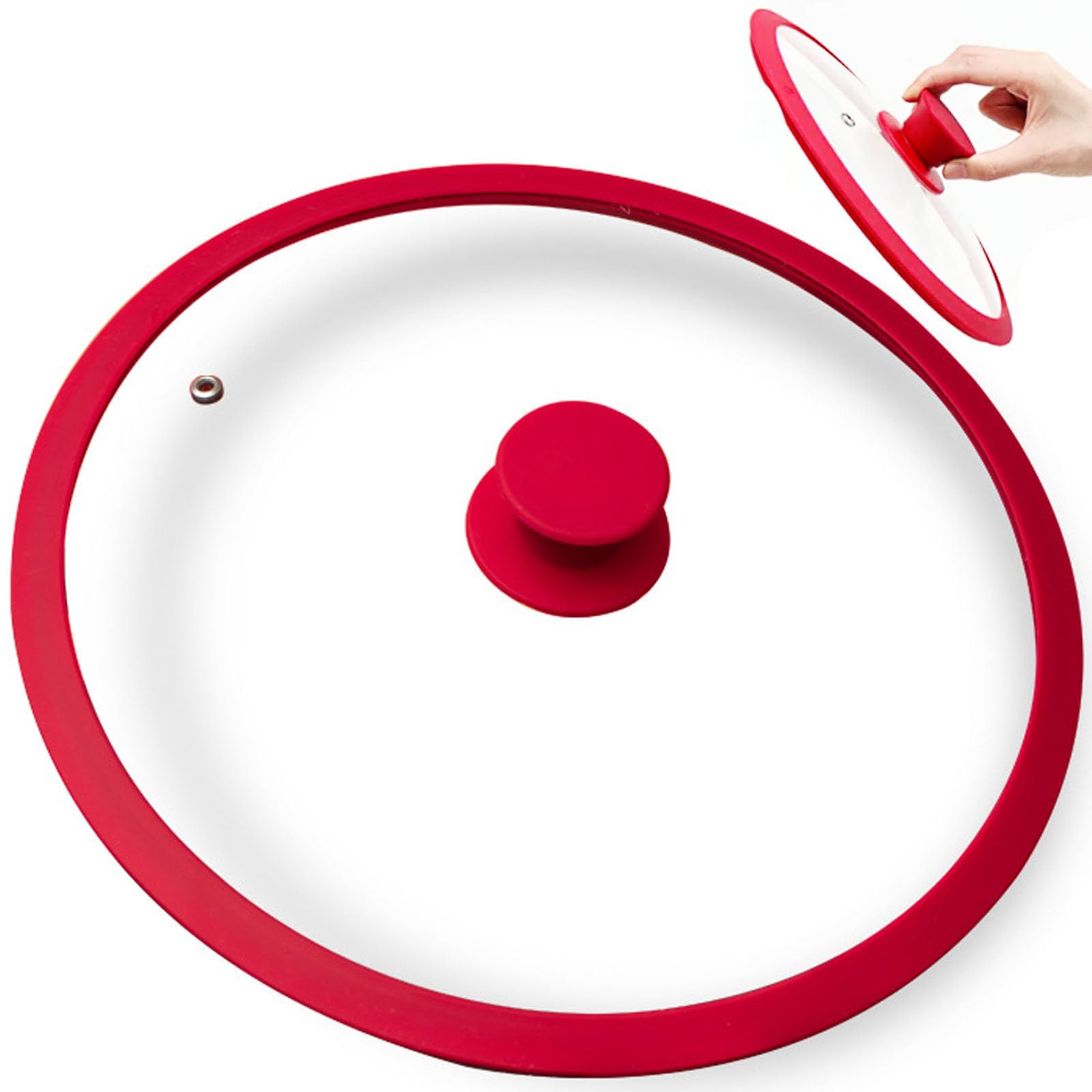 Glass Lid for Pans and Pots, Tempered Cover for Replacement 8/9.5/10.25/11/12/12.5 Inch Skillets, Cast Iron, Shatter-resistant Lids with Silicone Rim and Handle, Black, Red