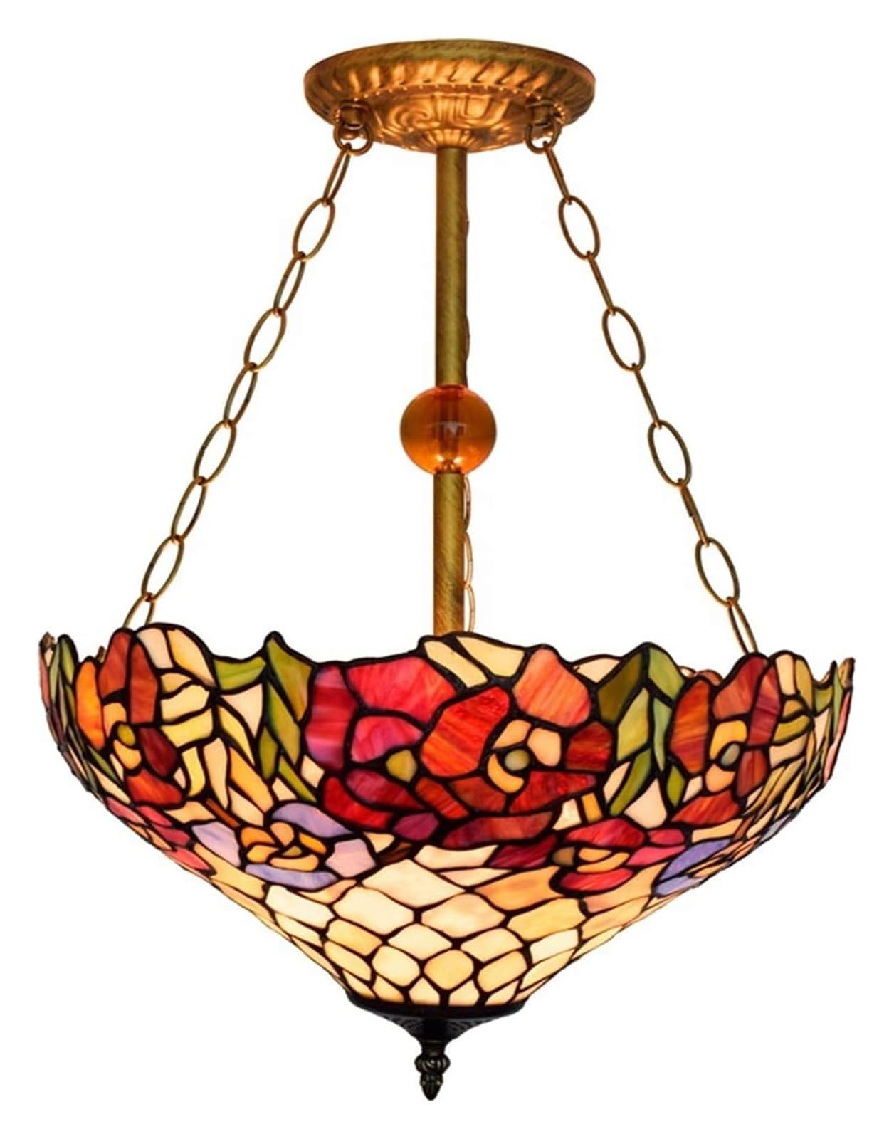 METTEOR Ceiling Lamp Ceiling Stained Glass Chandelier 16" Tiffany Flower Vine Pendant Light Fixture Ceiling Lamp Stained Glass Pendent Lamp Hanging