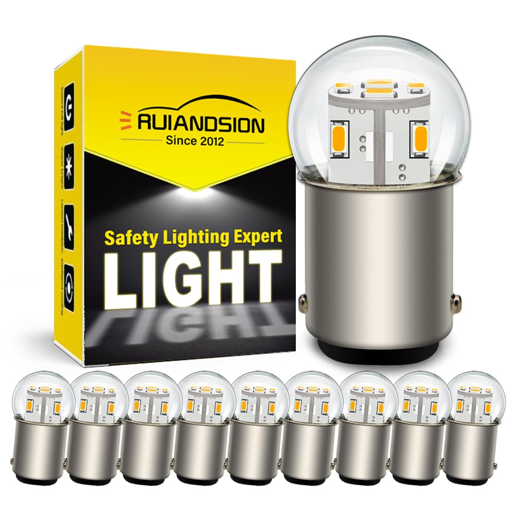 Ruiandsion Bombilla LED BA15D 24V Blanco Cálido 1130 1142 1176 3014 12SMD Bombillas LED de repuesto para luces traseras de coche, remolque, barco, autocaravana (paquete de 10)