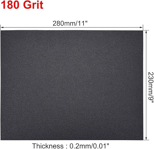 Miniatura 3 de uxcell Hojas de lijado de grano 180 de 9 x 11 pulgadas, papel de lija de carburo de silicio húmedo y seco para muebles de madera, pulido de metal,