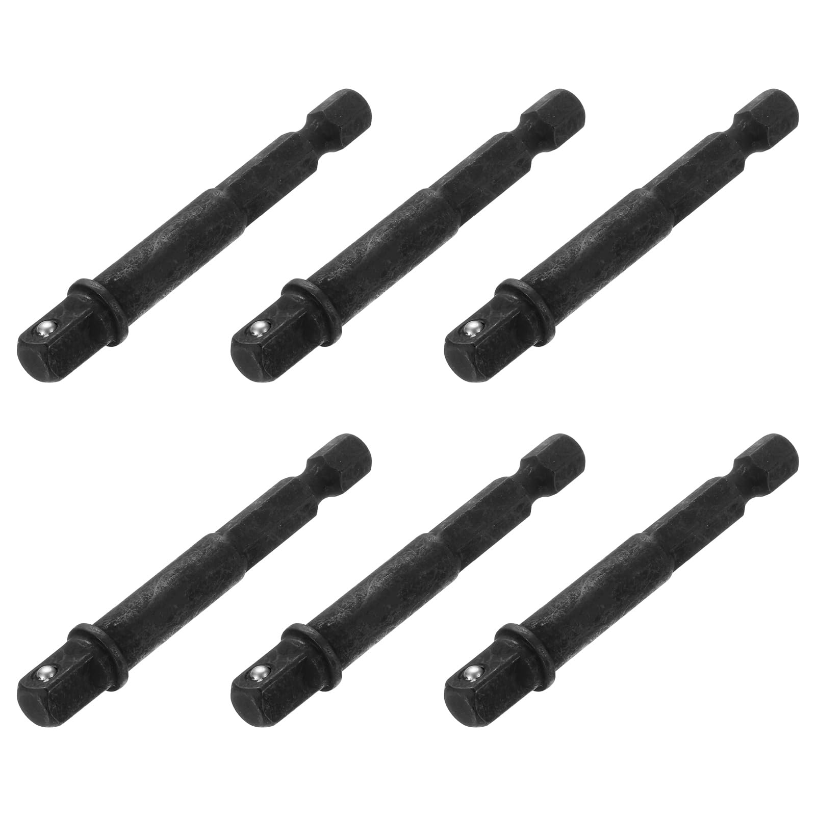sourcing map 6pcs Impact Socket Adapter 1/4" Square Drive 1/4" Hex Shank 2.6" Long Extension Bit for Axle Nut Driver Drill Socket Sets, Black