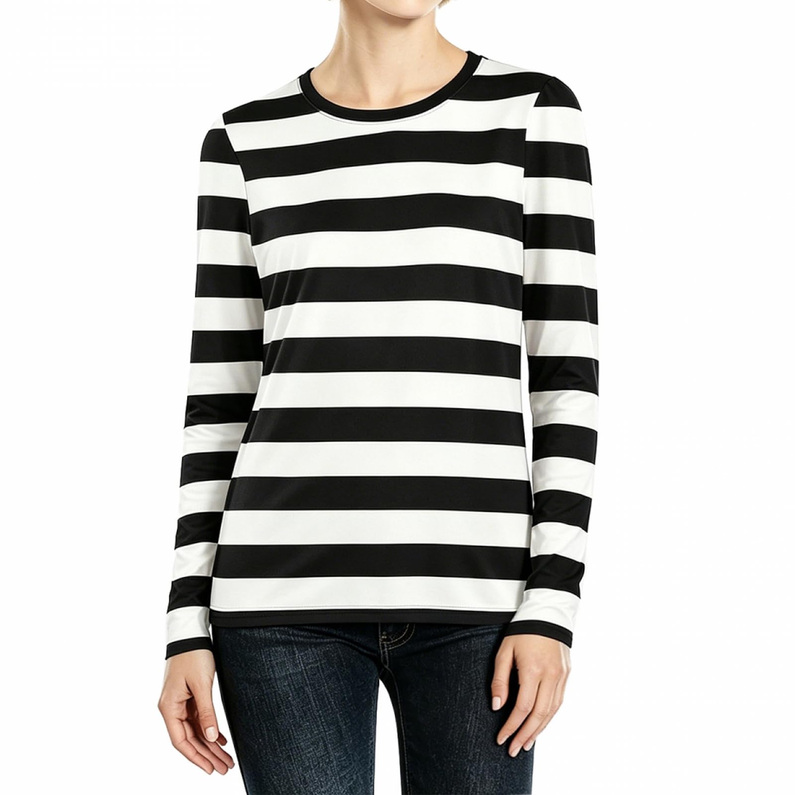 Women Bumble Bee Stripe Long Sleeve Tee Halloween Cosplay Costume T-Shirt (A Black, S)