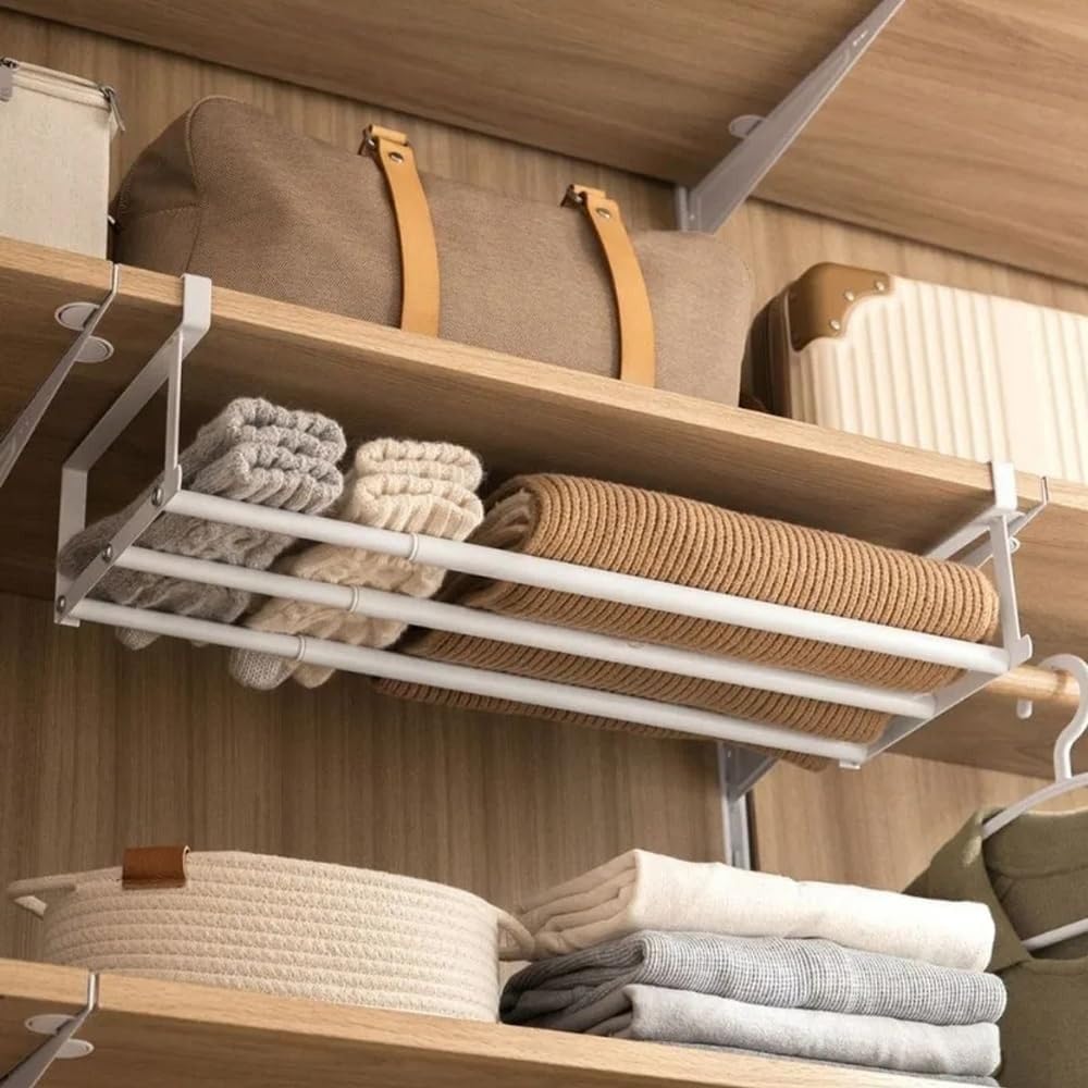 1 étagère à chaussures rétractable multifonction à suspendre avec séparation simple, plateau à chaussures noir et étagères de classe pour des solutions de placard organisées