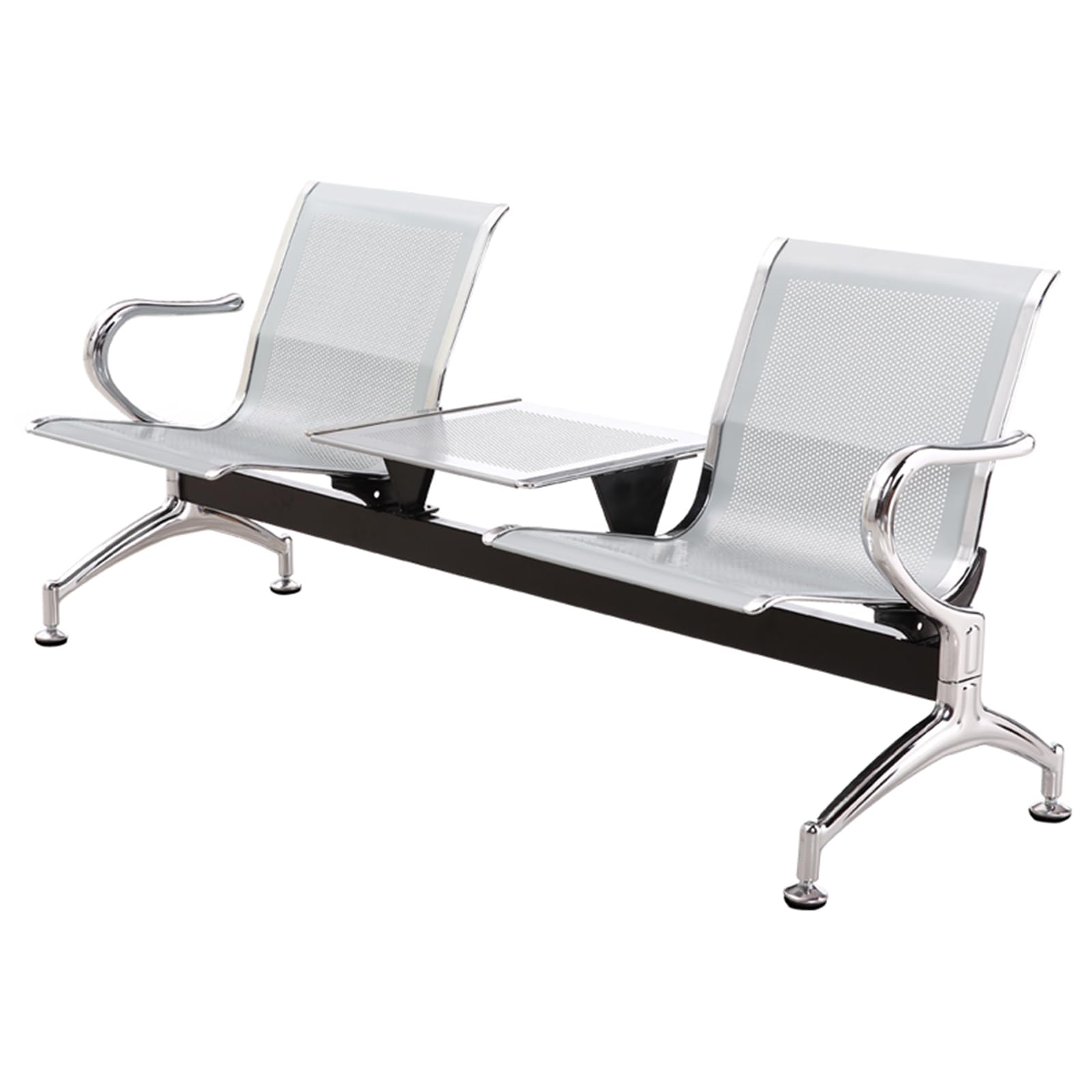 SnamicE 3-Seat Airport Reception Bench with Coffee Table - Comfortable Waiting Room Chairs for Office Guests & Lobby - Stylish Silver Seat with Armrests & Backrest,Silver,Silver-3 seat
