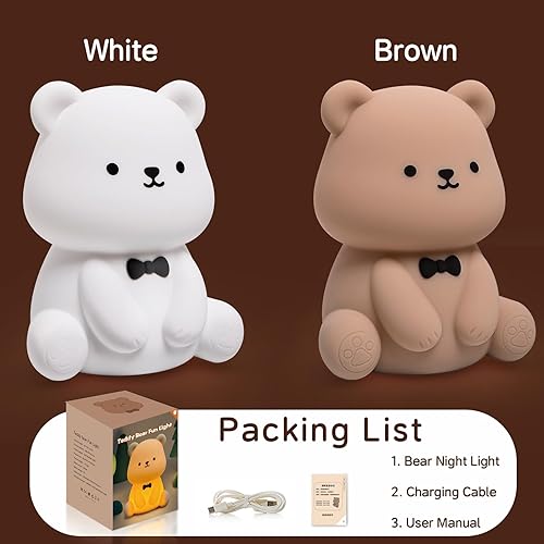 Miniatura 6 de Linda luz nocturna de oso, luz nocturna para niños y niñas, luz de silicona recargable por USB, luz de animales de silicona recargable por USB,