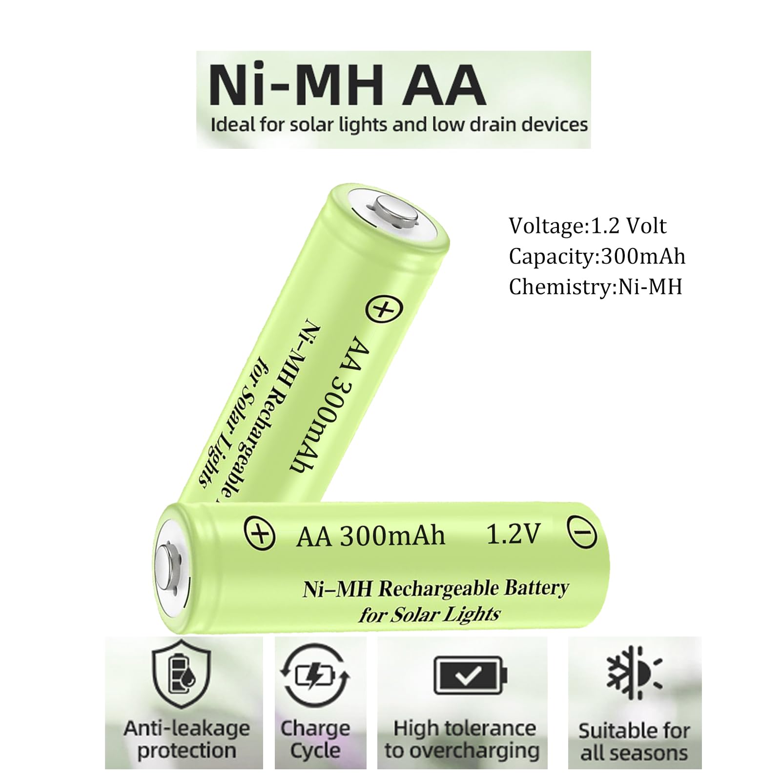 12 paquetes de baterías recargables de 1,2 V AA 300 mAh Ni-MH para luces solares (tamaño AA)