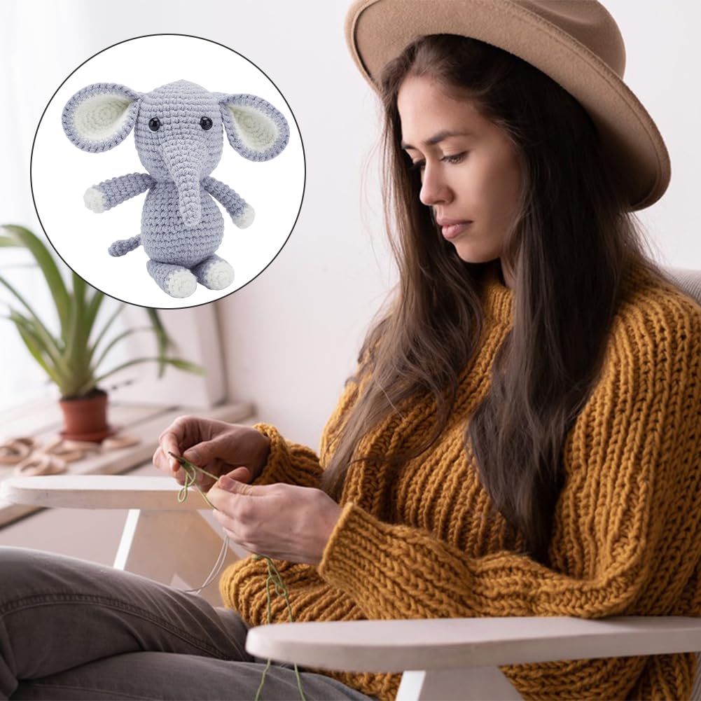 FREEBLOSS 5 Set Häkelset Häkelelefant, Häkeltiere Set Für Anfänger Mit Video Tutorials, Häkel Starter Set, Häkelgarn Und Haken Set Für Anfänger, Strickset als Geschenk