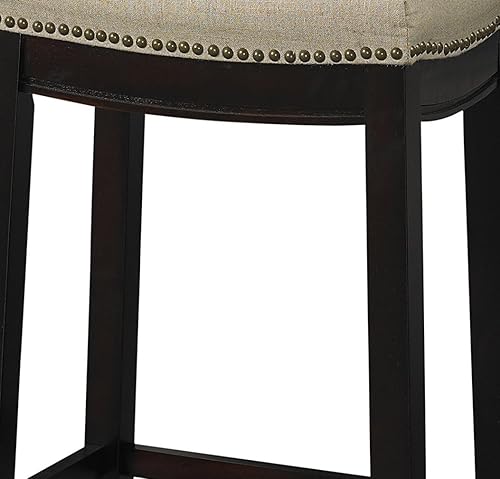 Miniatura 15 de Linon Taburete Claridge sin respaldo de lino, altura de mostrador, beige y nogal oscuro