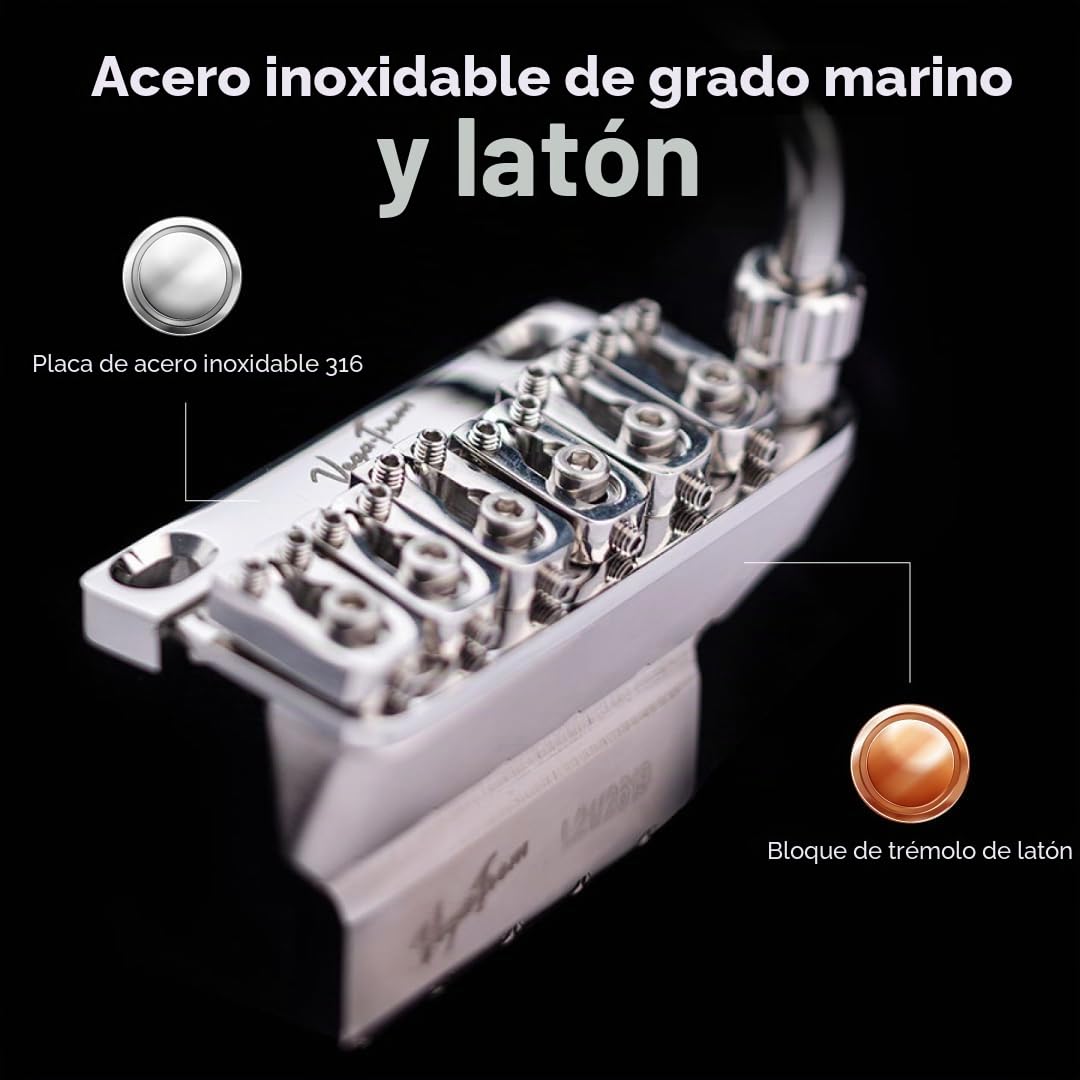Vega-Trem VT1 Special Standard - Puente de trémolo para guitarra Stratocaster de 6 tornillos para Strat sin mods, fácil instalación (brillante, derecha)