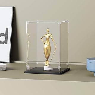 Gemutlich Acrylic Display Case 8x8x12 inch - 3mm Thick Acrylic Display Box with Black Wooden Base, Assemble Dustproof Showcase Clear Display Case for Collectibles Figures Lego Helmet Doll Toys Models