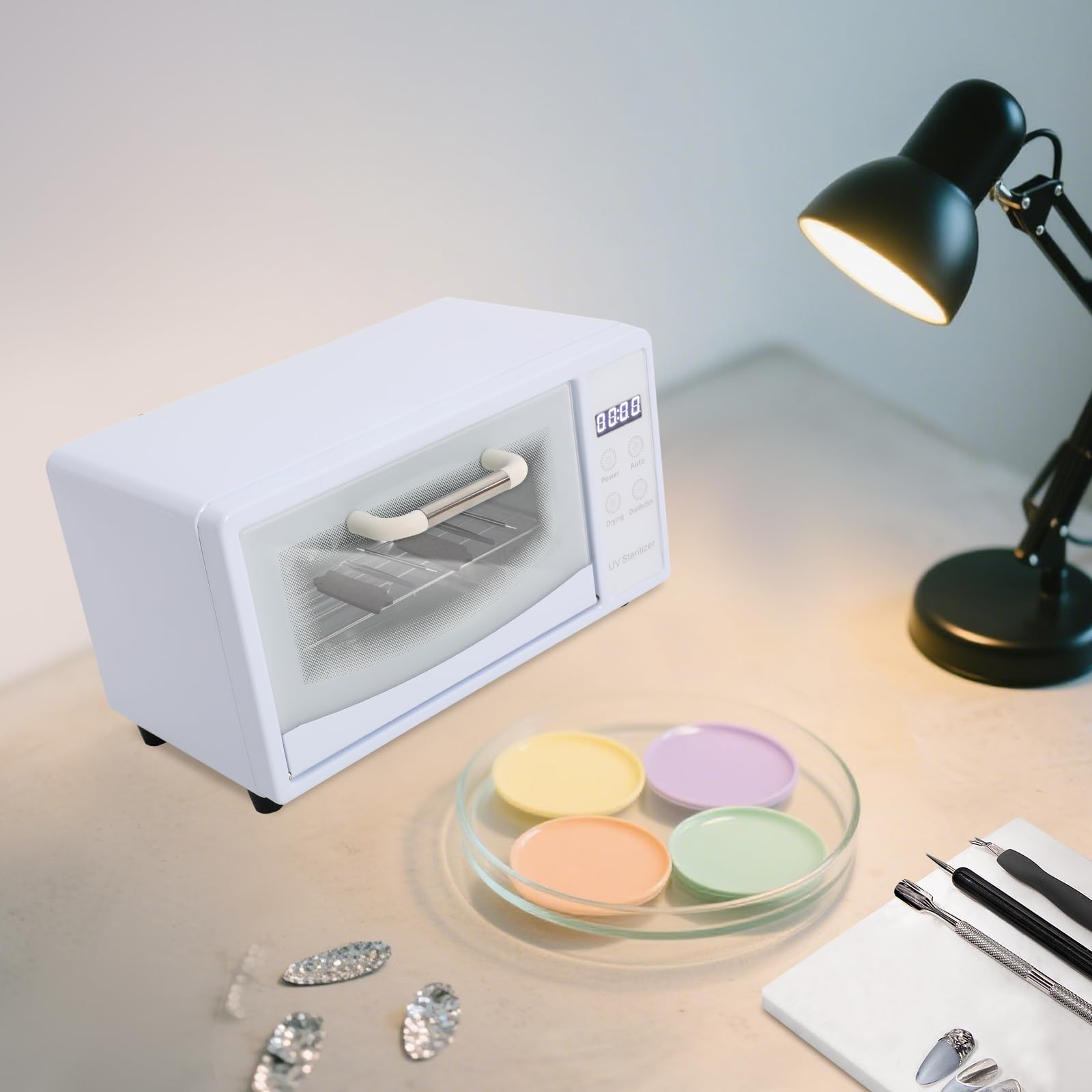 Armario desinfectante UV de 10 L de acero inoxidable y vidrio templado, dispositivo de esterilización UV, máquina de limpieza con ajuste de temporizador, esterilizador de aire caliente múltiple para