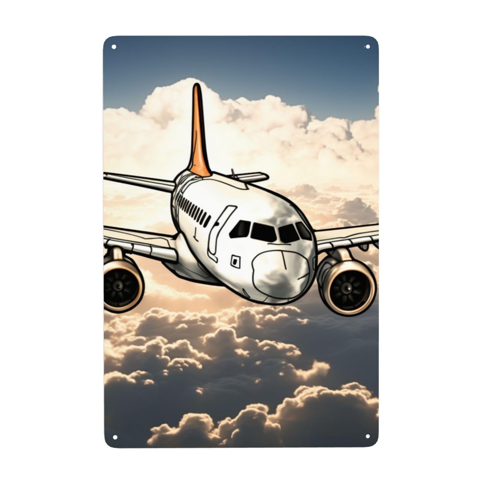 Fodpand White Vintage Tin Signs Metal Retro Wall Art Decor - Wall Hanging Decorative Plaque 8X12 Inch, Airplane Flying Metal Signs For Home Yoga Cafes, Funny Metal Poster For Gifts