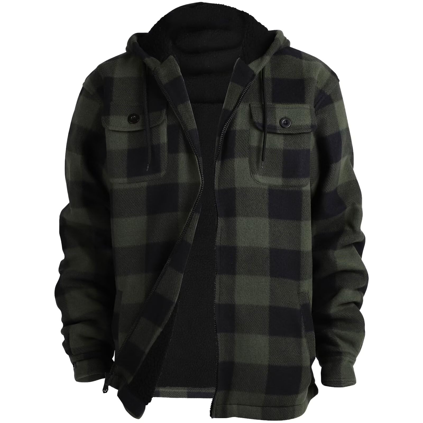 LeeHanTon Mens Flannel Jacket Heavyweight Sherpa Fleece Jackets Outdoor Hiking Casual Soft Warm Coat with Pockets