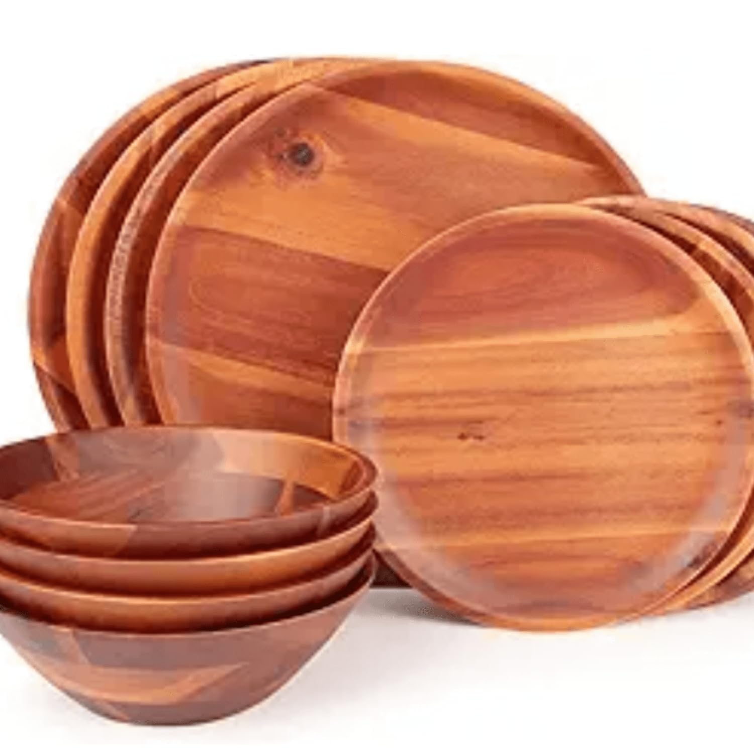 Service de table 12 pièces en bois d'acacia pour 4 personnes