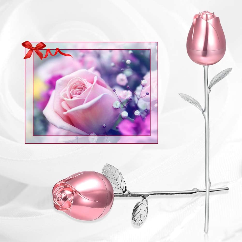 XSMZB Long Stem Rose Flower Cremation Urns for Ashes Holder Ashes for Pet/Human Stainless Steel Cremation Keepsake for Ashes Memorial Funeral Decorative