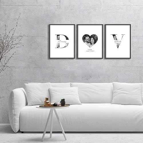 Miniatura 3 de Impresiones en lienzo personalizadas con fotos y nombre de pareja iniciales de letreros personalizados y carteles impresos de fecha especial juego