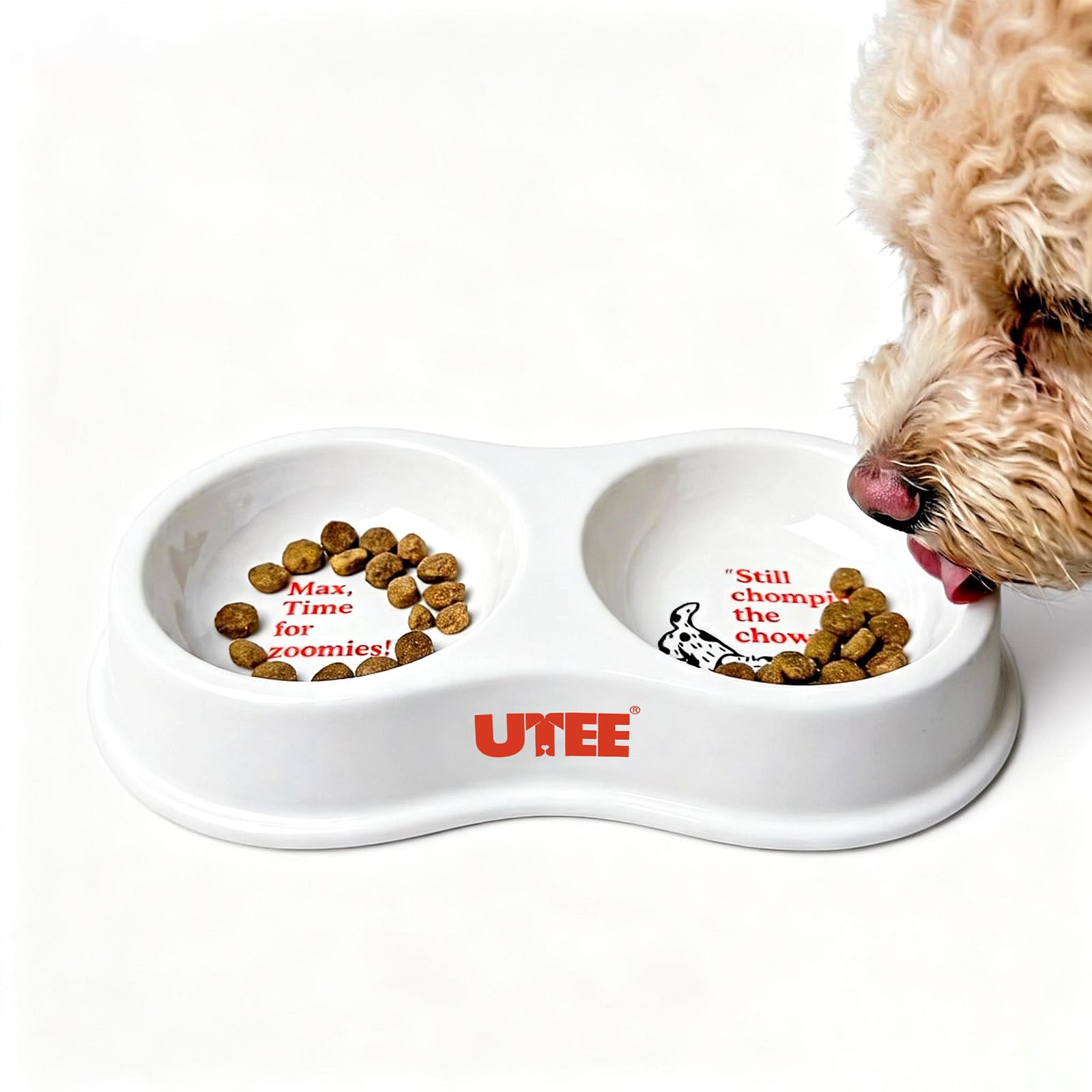 UTEE Fine Bone China Double Pet Bowls - Non-Porous Ceramic Feeder for Cats & Small Dogs, Dishwasher & Microwave Safe, Quiet, Non-Slip, Easy-to-Clean