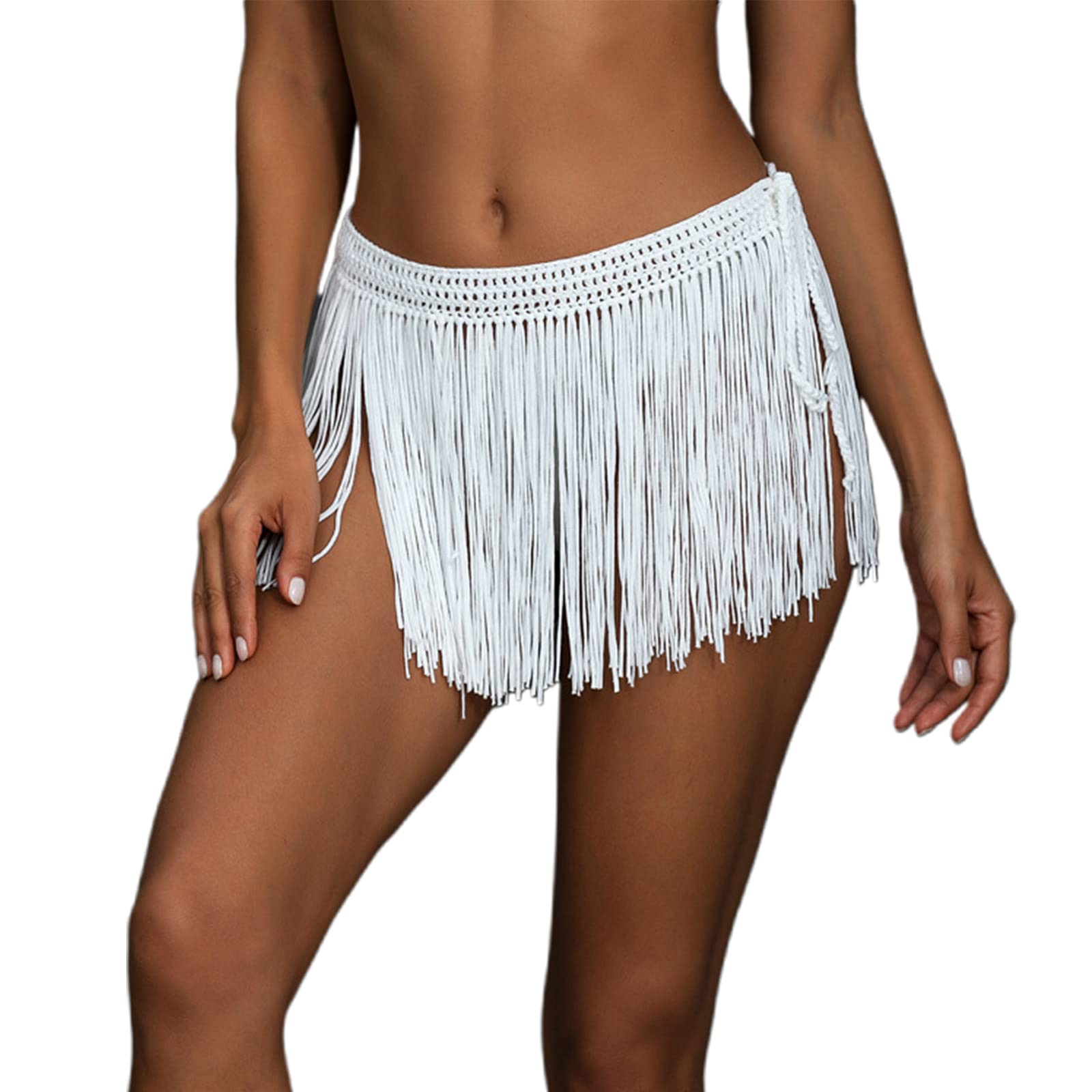 Qaonsciug Pareos de playa transparentes con lazo lateral para mujer, falda de baile, falda de flecos, ropa de playa para mujer, pareos para cubrir el traje de baño