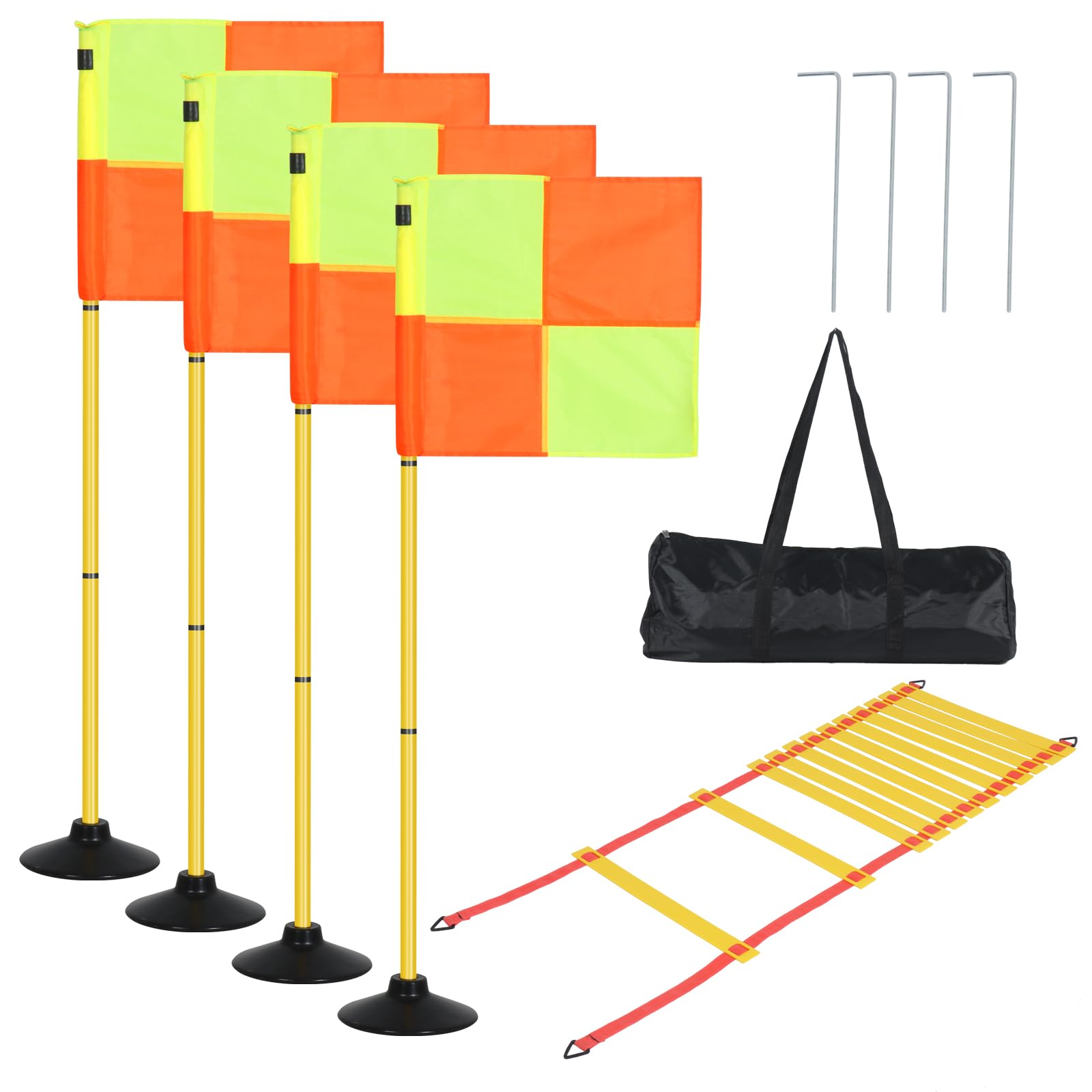 SMONTER Soccer Agility Poles, 47'' Soccer Training Poles with Base, 4 Detachable Slalom Sticks with Agility Ladder Portable Speed Training Equipment for Football Exercise