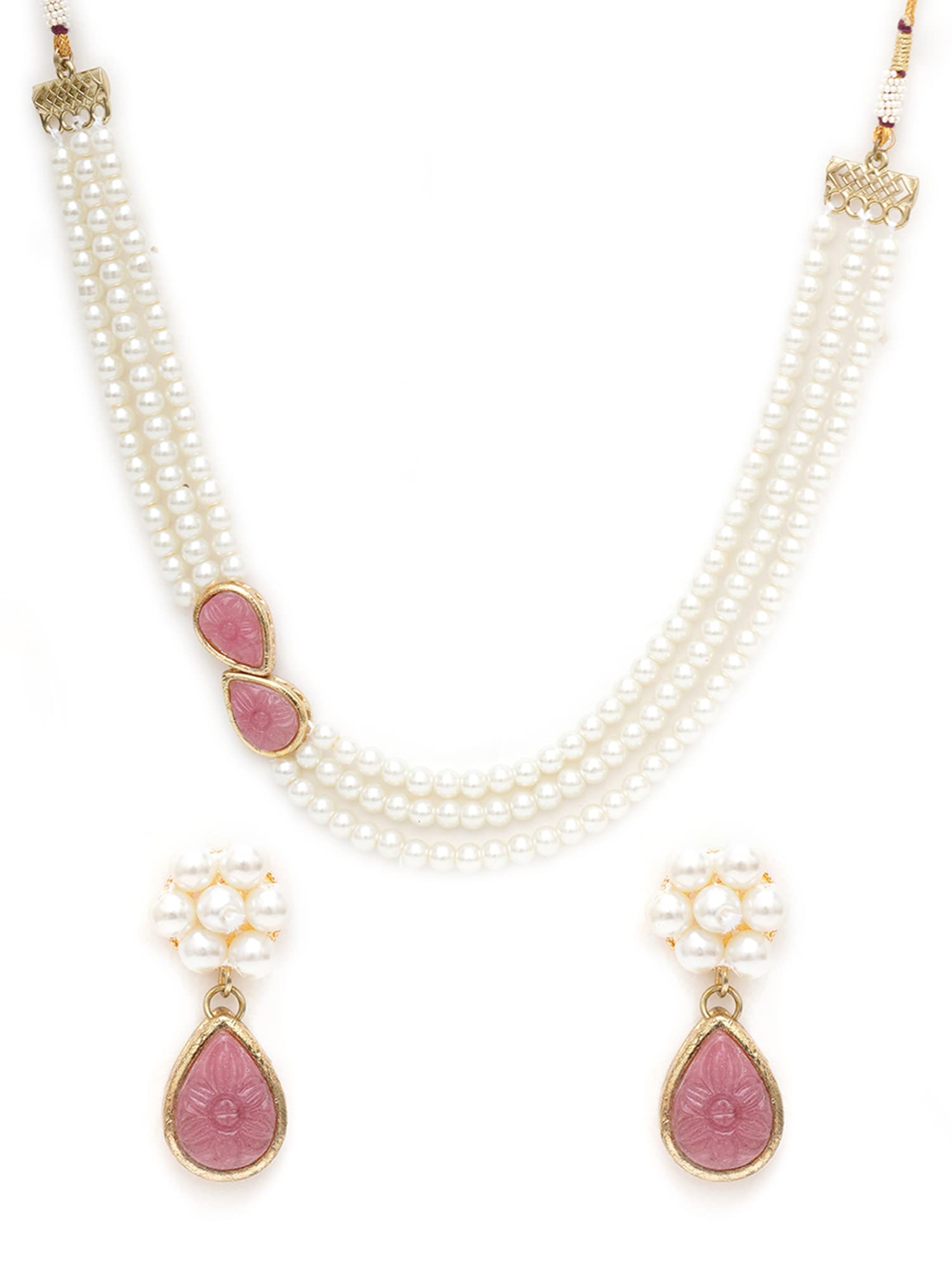 Pink Stone Studded Pearl Kundan Necklace Set for Women…