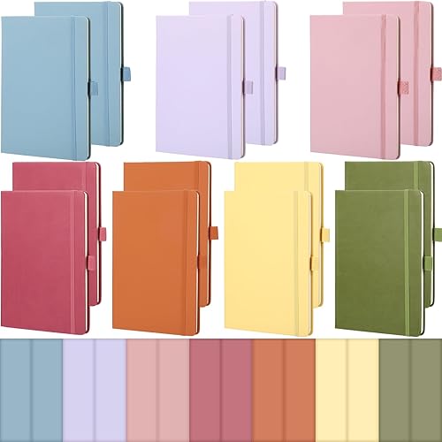 Miniatura 11 de Laumoi Paquete de 14 cuadernos rayados de 5.5 x 8.2 pulgadas, cuaderno de tapa dura A5, bloc de notas con rayas universitarias con soporte para