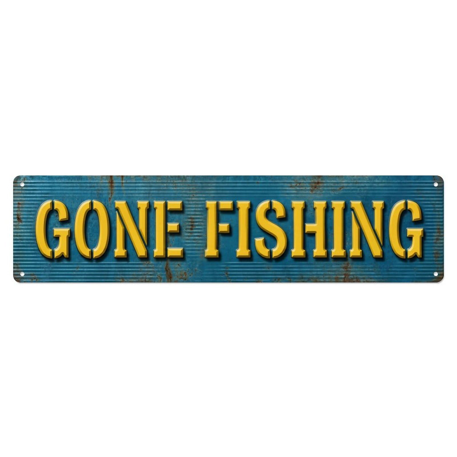GONE FISHING Fishing Tackle Vintage Metal Tin Sign Wall Decor for Cafe, Club, Garden Metal Poster 4x16Inch