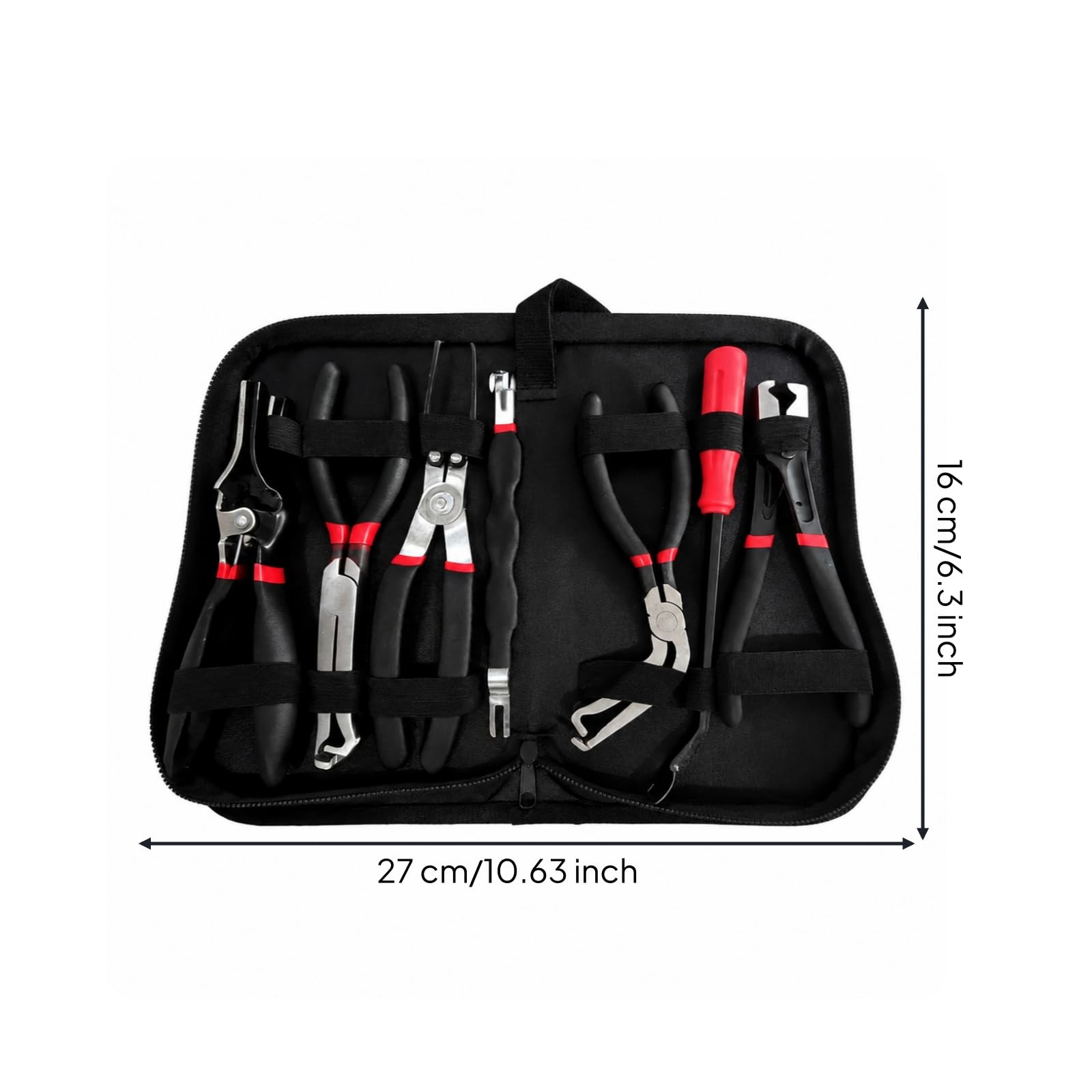 Ronyme 7 Pezzi Kit di Pinze in Acciaio nore di Carbonio Specializza Set Pinze con Manici Ergonomici Resisn Attrezzi Manuali per Meccanici, Con Borsa