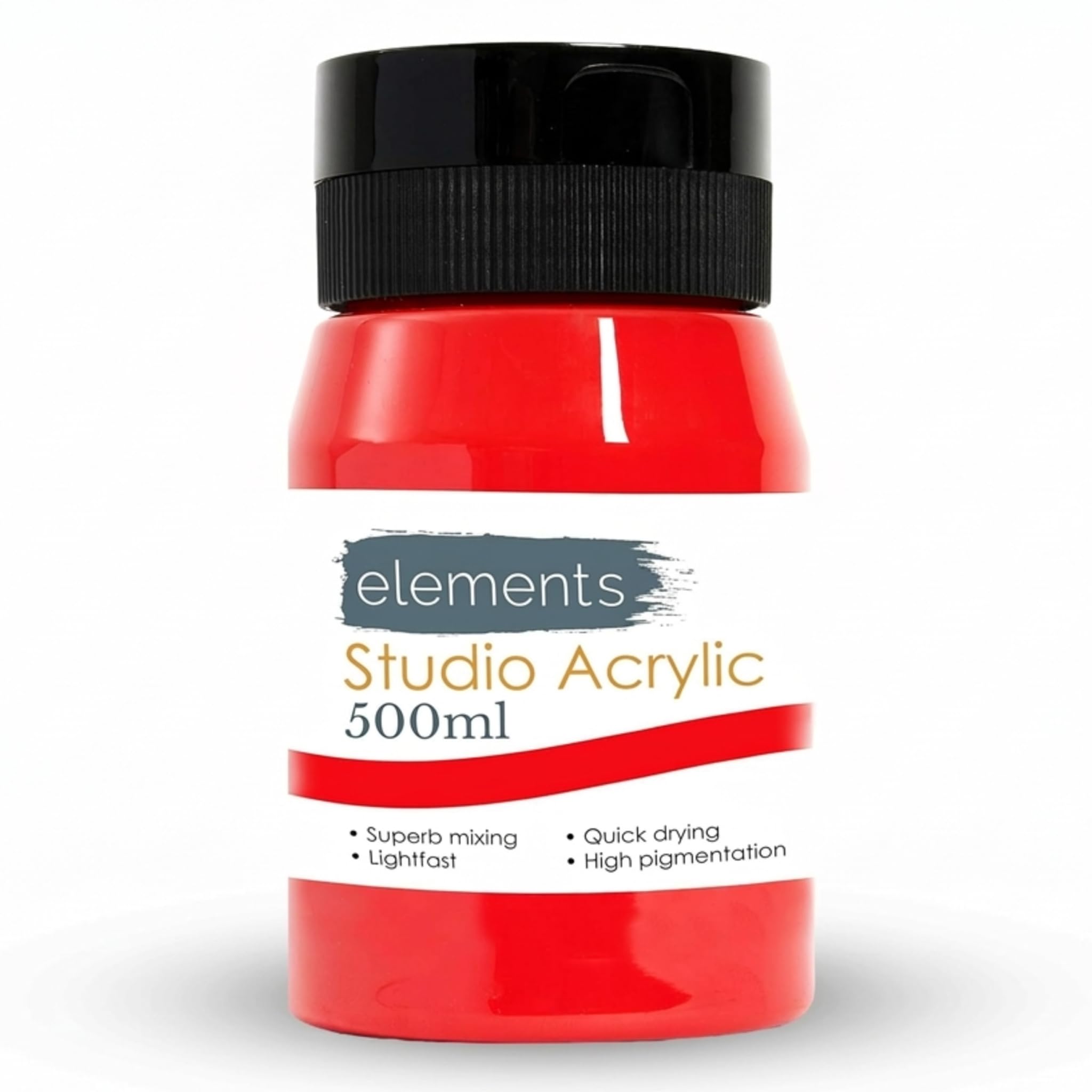 Elements 500 ml Studio Acrylic Paint Tub – Quick-Drying Paint for Canvas, Wood, Glass & More – Low-Odour Highly Pigmented Vibrant Acrylic Paints – Cadmium Red