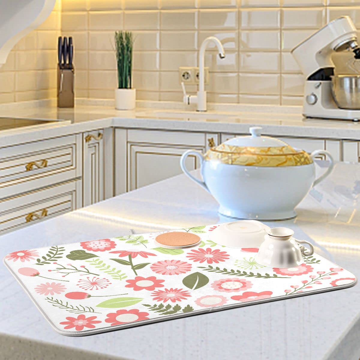 Tapis De Séchage Vaisselle Absorbant Réversible - Motif Chats - Microfibre Avec Boucle Pour Suspendre - 11
