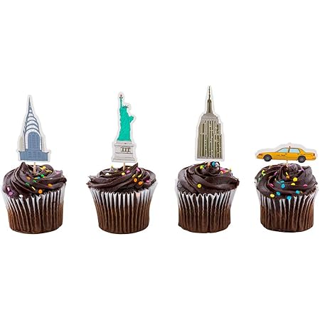 Amazon Com Top Cake 4 75 X 2 25 Inch Nyc Cake Toppers 24 Piece Assorted New York Cupcake Toppers For Birthday Parties Or Weddings New York City Theme Cake Decorations Paper Statue Of