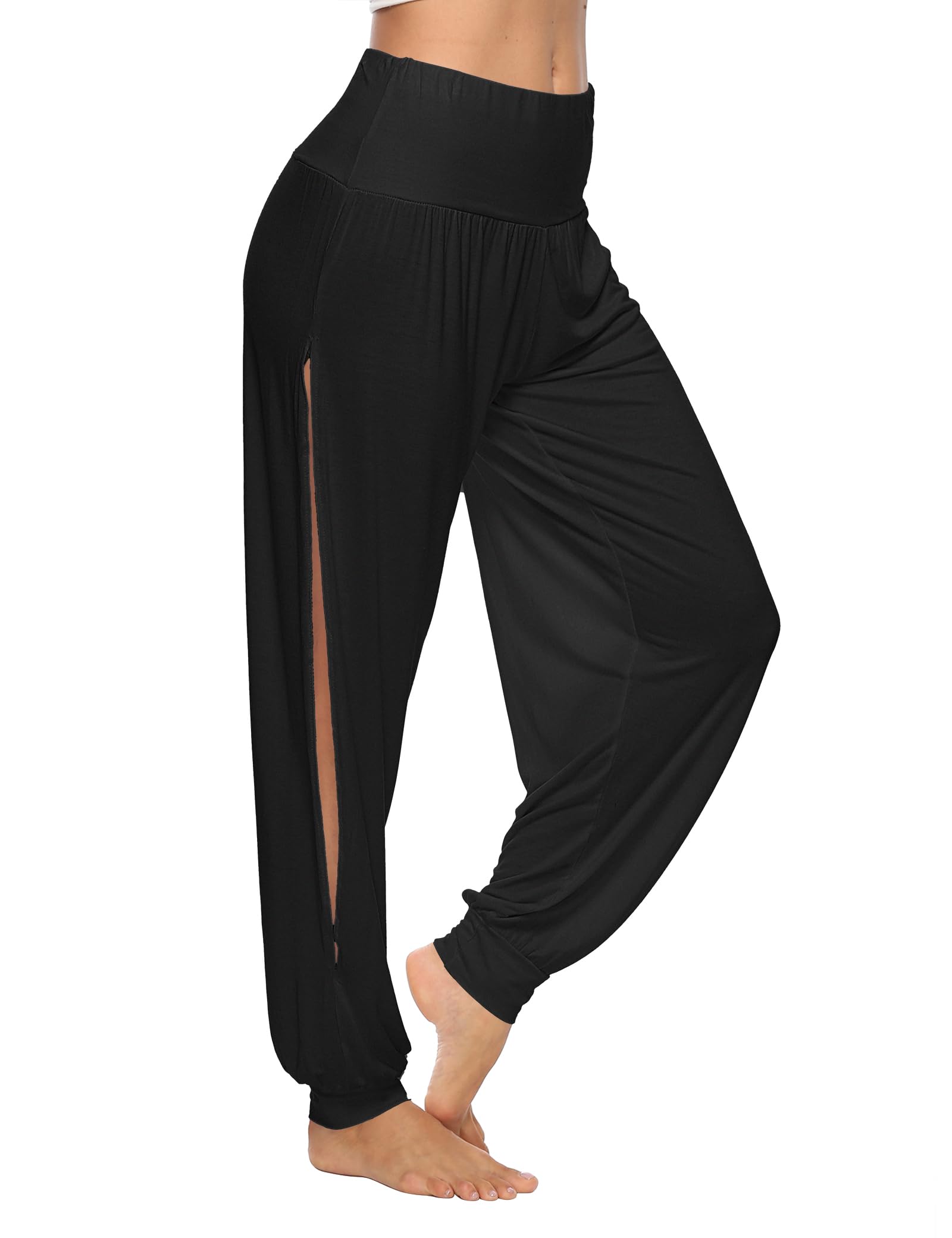 AvaCostume Womens Harem Yoga Pants Side Slit Sport Workout Sweatpants