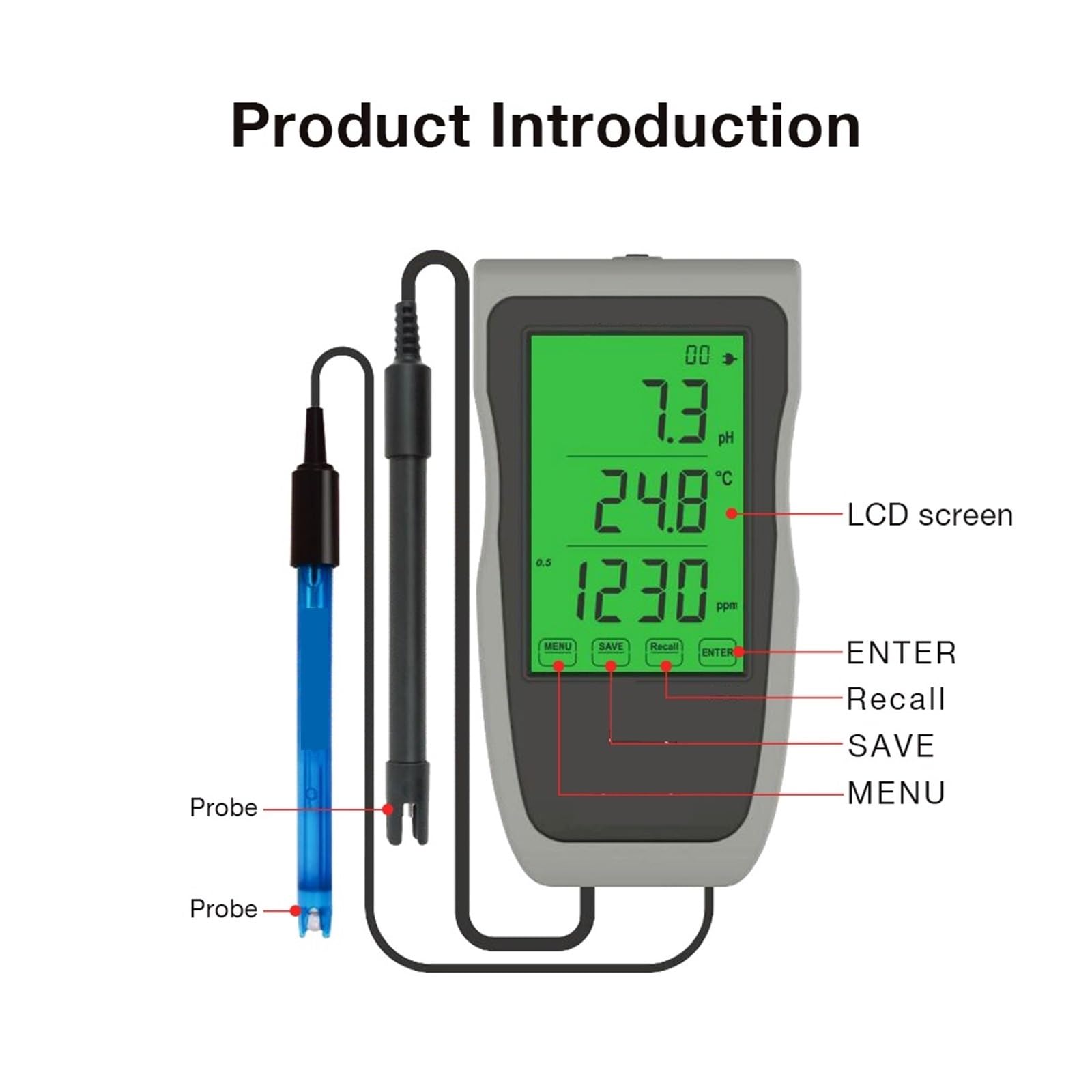 Testeur Multi-paramètres 4 En 1, Testeur De Température, PH, EC, TDS, PH-mètre, Testeur De Qualité De L'eau, Moniteur For L'aquaculture Hydroponique