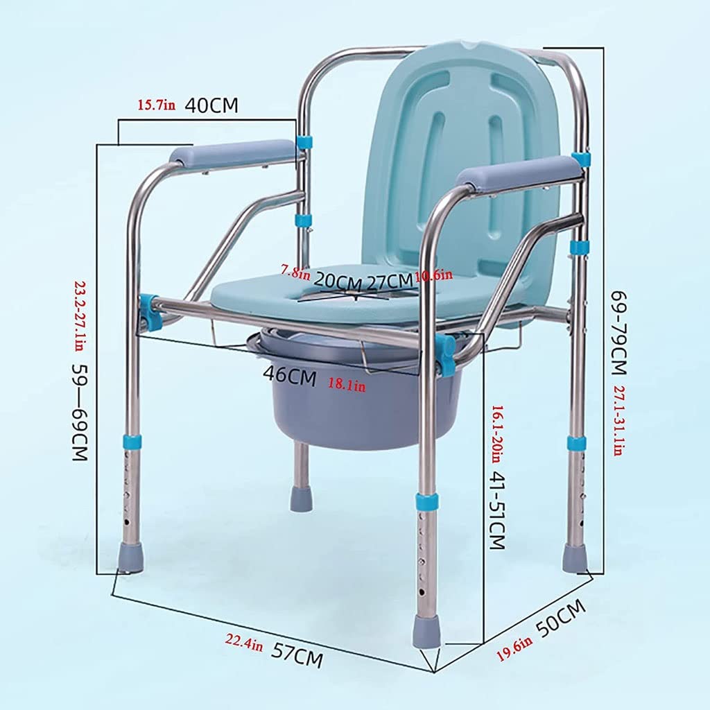 Składana Komoda/Krzesełko Pod Prysznic Krzesełko ze stali nierdzewnej Krzesełko Commode, Przenośny Krzesło Składane Prysznic z wymiennym Miska WC, antypoślizgowy, regulowany wysokość, 330 funtów Krzes