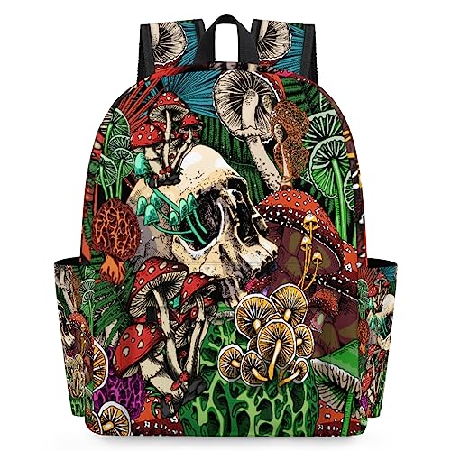 School Backpack for Boys Girls Colorful Mushroom Tropical Goth Sugar Skull Kids Backpack Bookbag for Elementary Preschool Travel Daypack Laptop Backpack Purse for Women Men Teens
