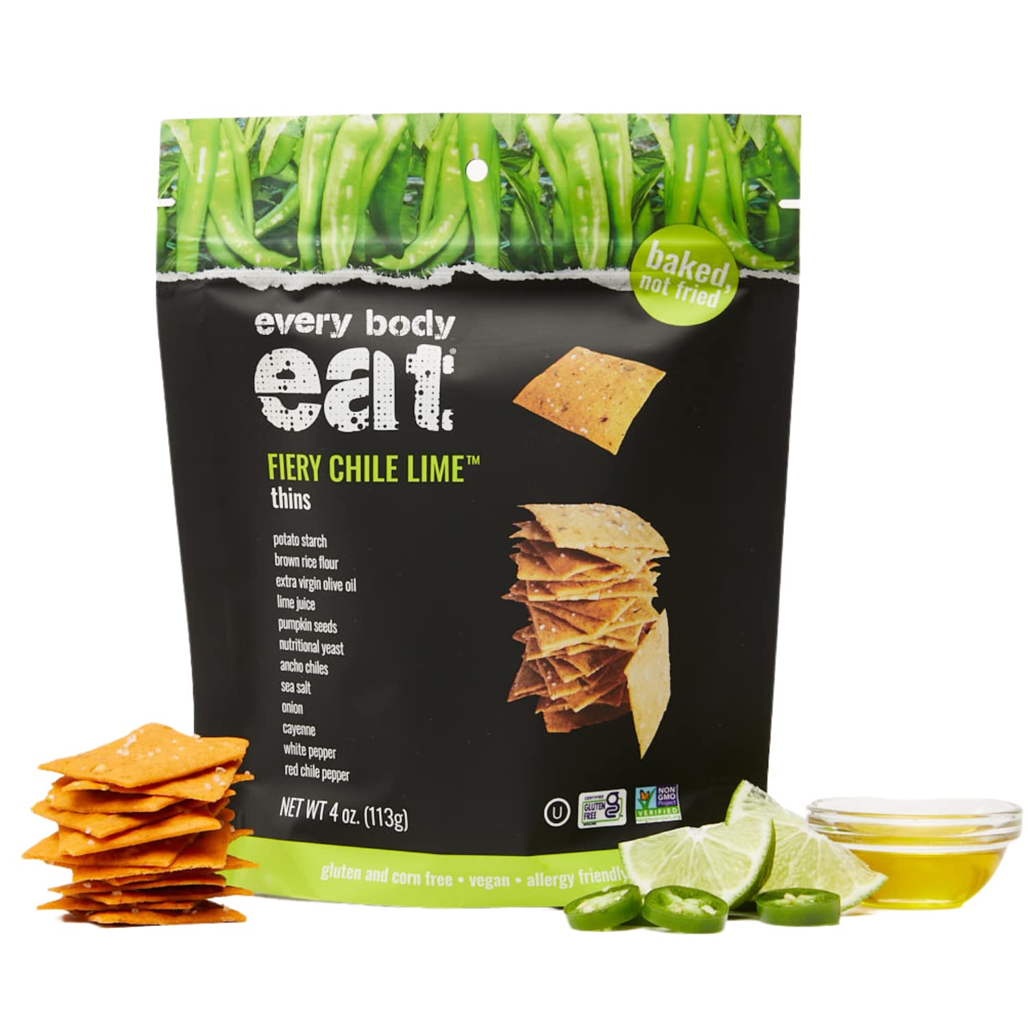 Every Body Eat Snack Thins, Allergen Friendly, Vegan, Gluten Free and Dairy Free (6 Count, Fiery Chile Lime)
