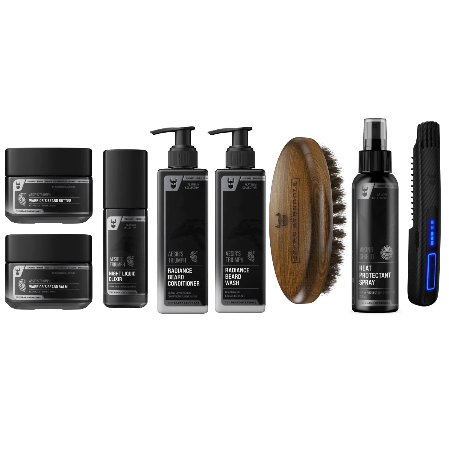 The Beard Struggle Inferno Beard Growth Kit - Includes Oils, Balm, Butter, Wash, Conditioner, Brush, Heat Spray, and the Carbon X Heated Straightener