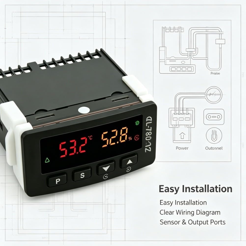 Regulador digital de temperatura y humedad con algoritmo PID, protección IP65, 100 – 240 V CA, para incubadora, invernadero, cultivo de plantas, color negro