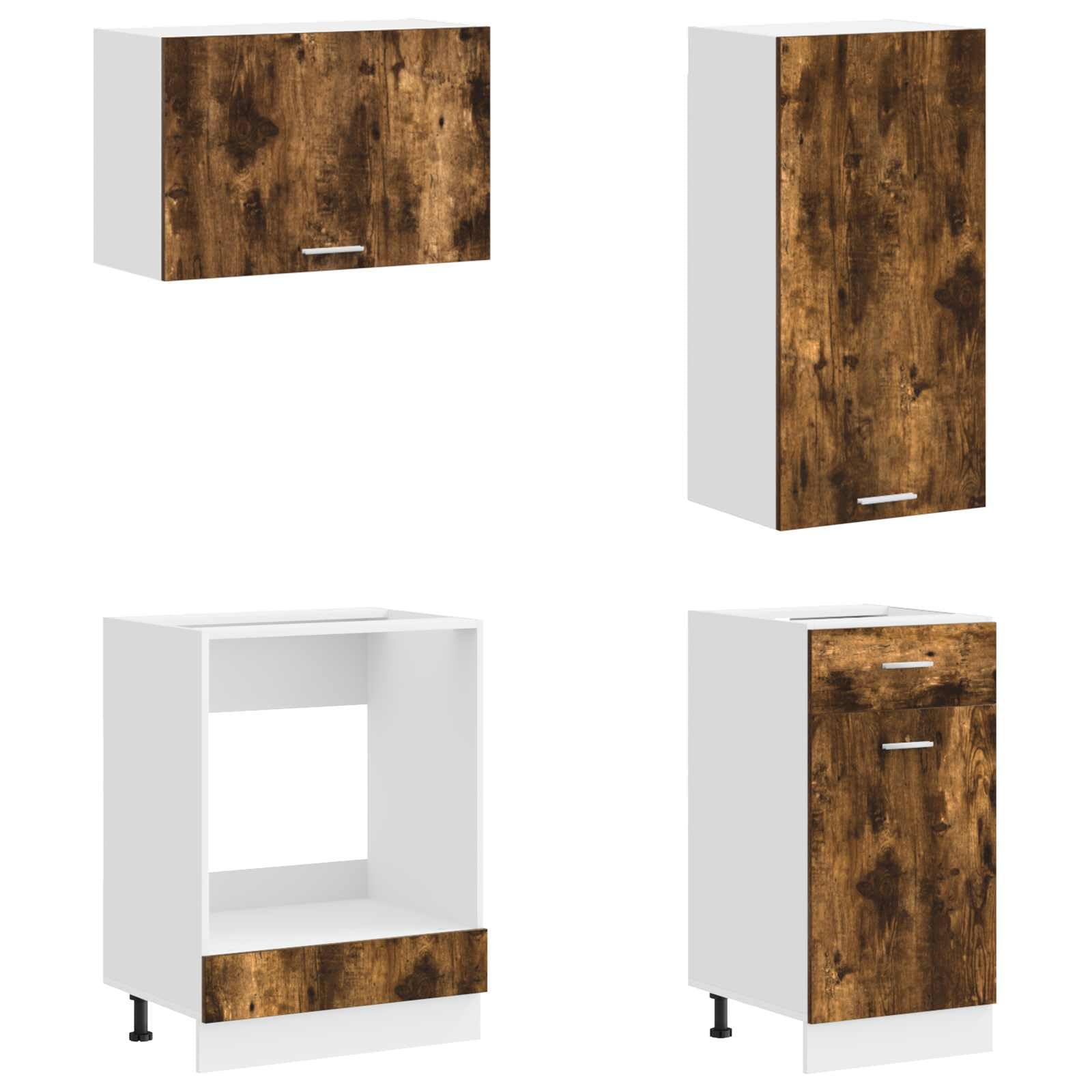 Küchenzeile 8-TLG Lyon Küchenschränke Geräucherte Eiche | Modulare Küchenmöbel aus Holzwerkstoff für Küche und Essbereich mit flexiblen Stellfüßen und Wandhalterung.