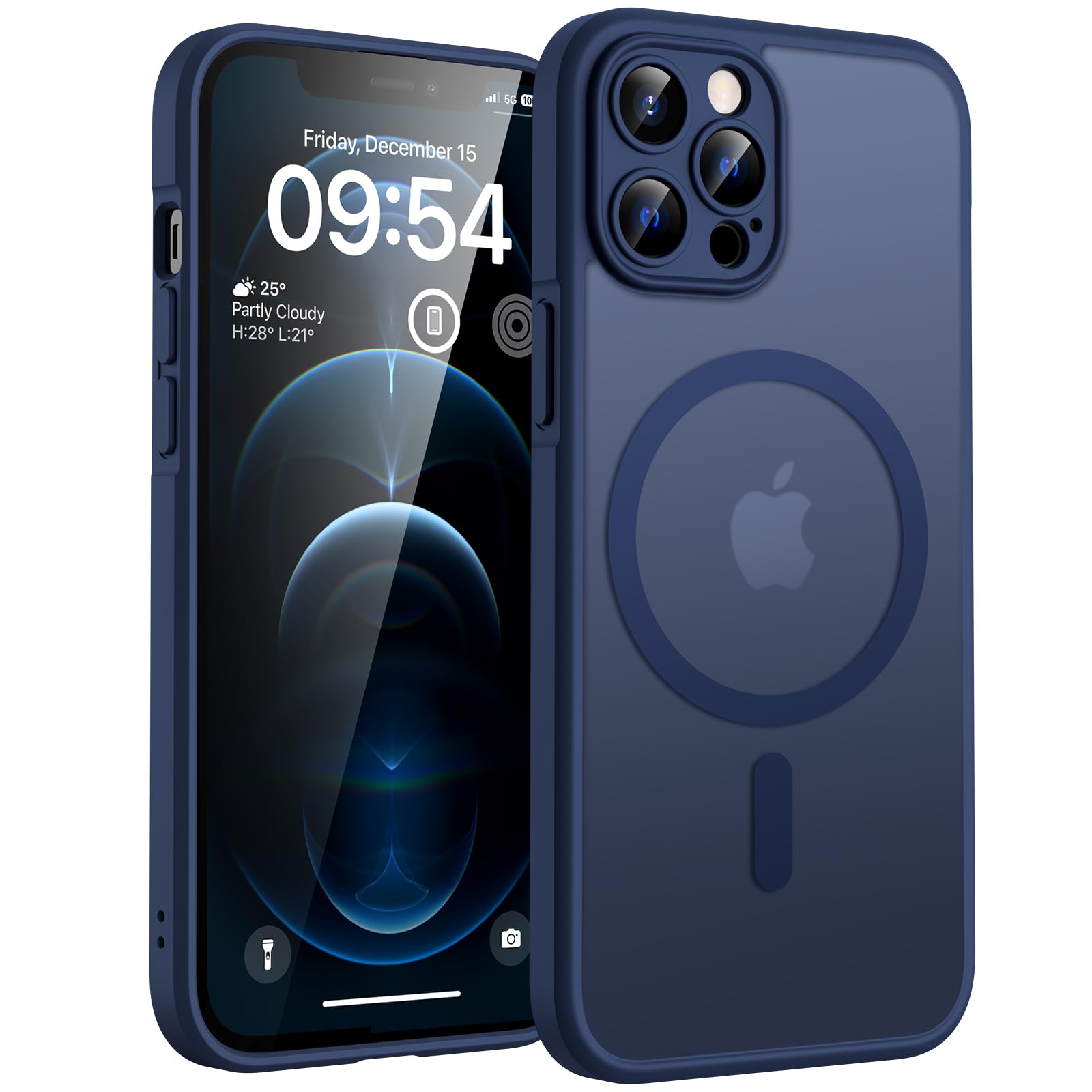 TOCOL Magnetic for iPhone 12 Pro Max Case 6.7-Inch, Fit for MagSafe, Upgraded [Full Camera Protection], [14FT Military Grade Drop Tested] Shockproof Translucent Matte Back Phone Cover (Dark Blue)