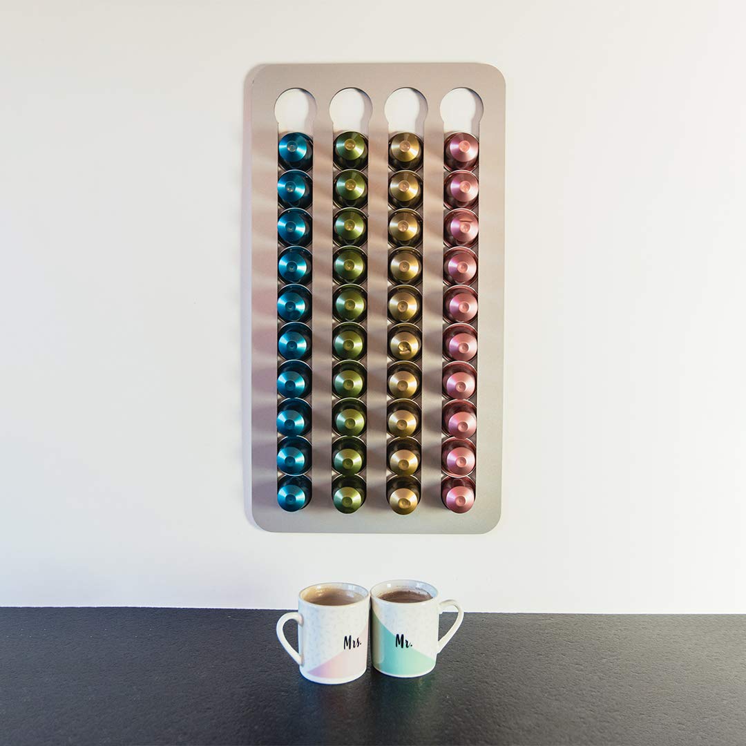 PODY® • Supporto, organizzazione per capsule, cialde di caffè • adesivo • compatibile con Nespresso Classic • alluminio composito argento