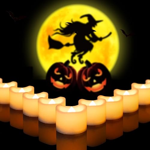 Miniatura 6 de CANDLE CHOICE Velas de Té Sin Llama que Funcionan con Baterías Blancas con LED Eléctrico Parpadeante Falsas Velas Votivas de Té Halloween Calabaza