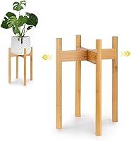 Vista 13 de Fox & Fern Soporte Grande Ajustable para Plantas de Interior — 11 a 15 Pulgadas, Soporte Premium de Bambú Estilo Moderno de Mediados del Siglo
